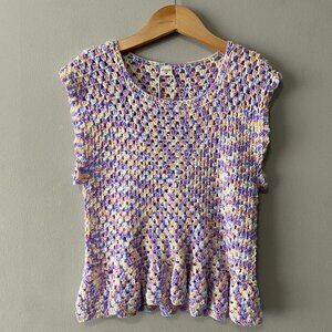 Handmade Crochet Pastel Purple Blue Yellow White Childrens Peplum Ruffle Top